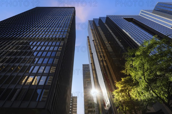Scenic Toronto financial district skyline in the city downtown near Yonge and King intersection,