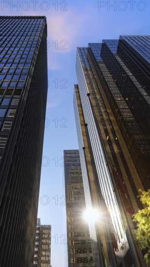 Scenic Toronto financial district skyline in the city downtown near Yonge and King intersection,