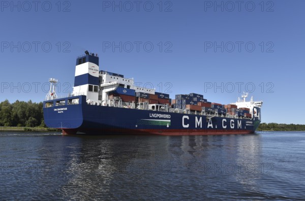 Container ship CAM CGM ERMITAGE sailing through the Kiel Canal, Kiel Canal, Kiel Canal,