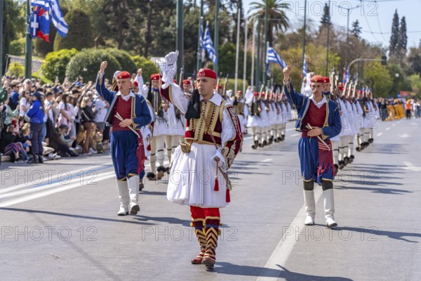 The traditional changing of the guard of the Evzones in front of the Greek Parliament in the Greek