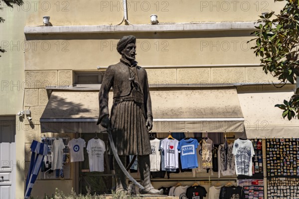 Statue of the soldier Yannis Makriyannis in the historic centre of Plaka, capital city of Athens,