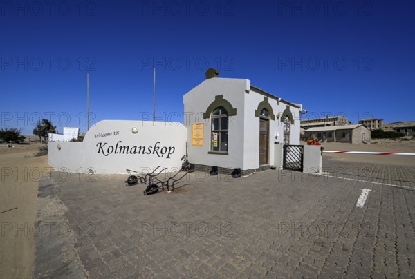 Entrance gate to the former diamond settlement of Kolmanskop, restricted diamond area, near