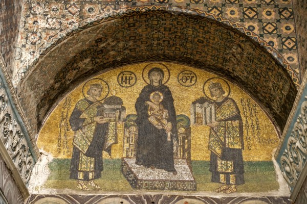 Founder mosaic with Mary, Emperor Justinian and Emperor Constantine in the Hagia Sophia or Church