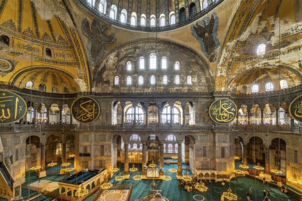 Interior of today's Hagia Sophia mosque or Church of St Sophia, former Byzantine church and museum