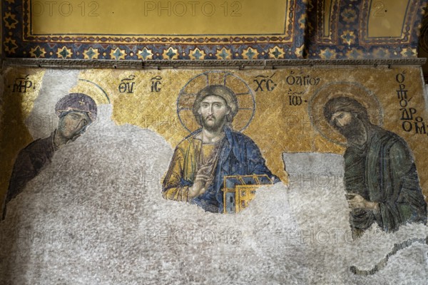 Deësis mosaic with Jesus Christ as Pantocrator in the interior of today's Hagia Sophia mosque or