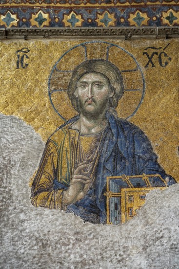 Deësis mosaic with Jesus Christ as Pantocrator in the interior of today's Hagia Sophia mosque or