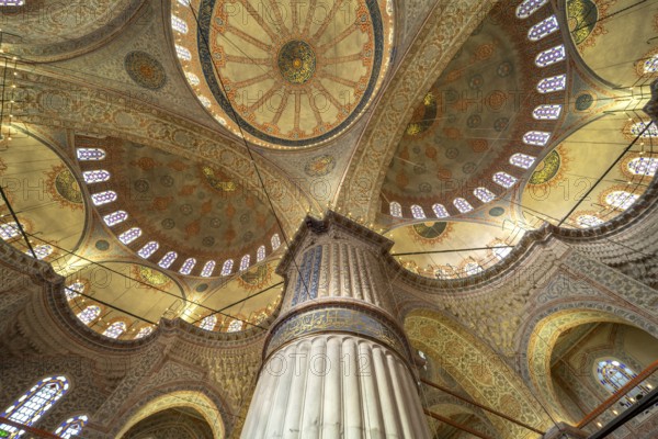 Column and domes of the Blue Mosque or Sultan Ahmed Mosque in Istanbul, Turkey