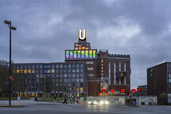 Dortmund landmark U, centre for art and creativity in the former Union Brewery at dusk, Dortmund,