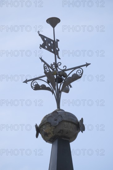 Iron weather vane, decorative element on roof top, former paper mill for the production of
