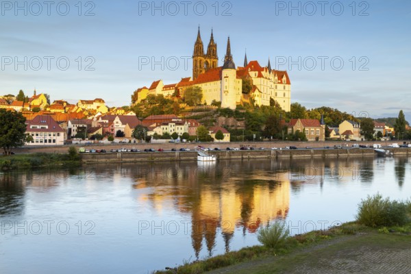View of Albretsburg Castle and Meissen Cathedral, St. Johannis and St. Donatus, Reflection in the
