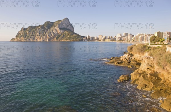 Beach promenade, Playa La Fossa-Levante, rock, Penon de Ifach, landmark, coast, city skyline,