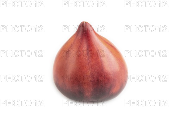 Red Heart shape tomatoes isolated on white background. Side view, copy space, healthy food,