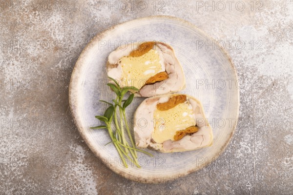Chicken, egg and dried apricot meatloaf isolated on white. Diet, healthy eating. top view, copy
