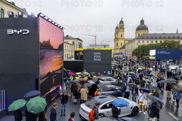 Munich, Germany - 10.9.2025: Electric cars from Chinese car manufacturer BYD in Munich city centre