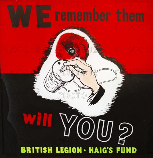 Magic lantern slide used in cinemas for advertising about the Haig's Fund poppy day appeal, UK c
