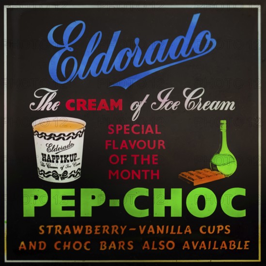 Magic lantern slide used for advertising Eldorado Pep-Choc Happikup ice cream in cinemas, UK c