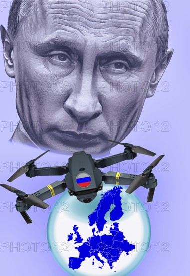 Symbolic image, Putin and Ukraine war, Russian drones over EU, sabotage by Russia, undersea cables,