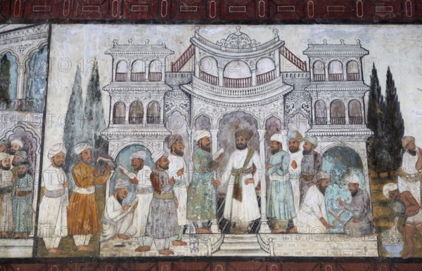 Mural painting in the Daria Daulat Bagh or Tipu Sultan's Summer Palace, Srirangapatna, Karnataka,
