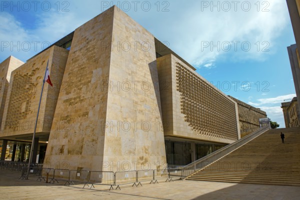 Parliament building by Renzo Piano with sandstone façade in Maltese capital of Malta Valletta, next