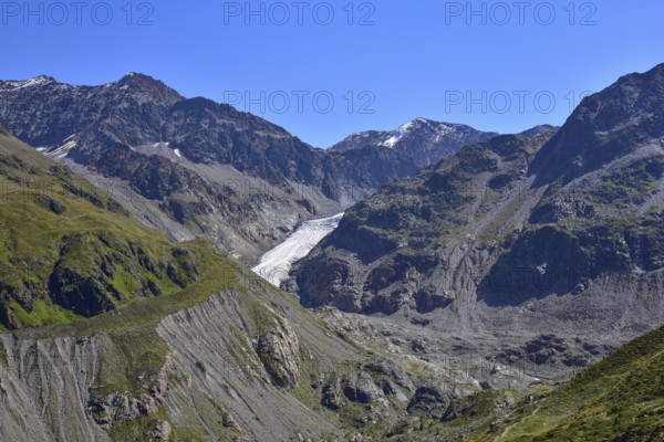 The Gepatschferner in the Kaunertal in the Ötztal Alps in Tyrol, in the background the