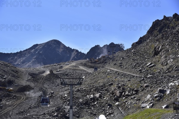 Piste work on the glacier ski area in the Kaunertal, above the Falginjochbahn valley station,