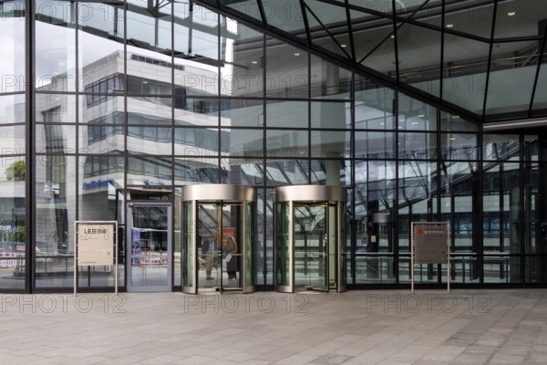 Landesbank Baden-Württemberg, LBBW. Exterior view with glass façade. Europaviertel Stuttgart,