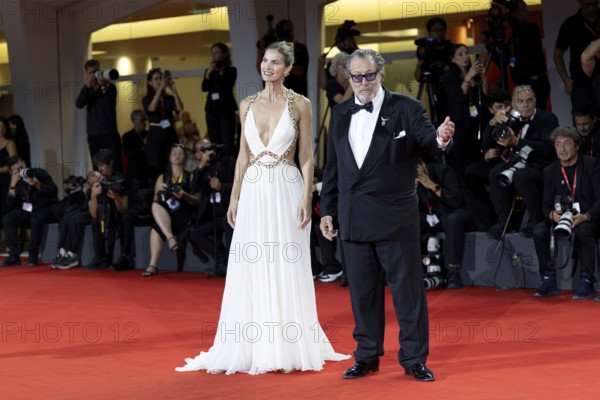 Venice, Italy - 3 September 2025: Louise Kugelberg and Julian Schnabel during the Red Carpet of -