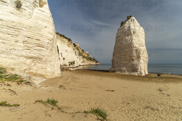 Pizzomunno rock on the Spiaggia di Castello beach in Vieste, Gargano, Apulia, Italy