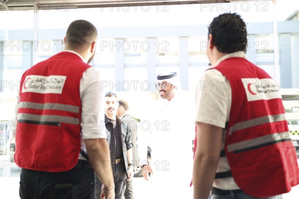 A Qatari aircraft carrying humanitarian and medical aid arrives at Damascus International Airport,