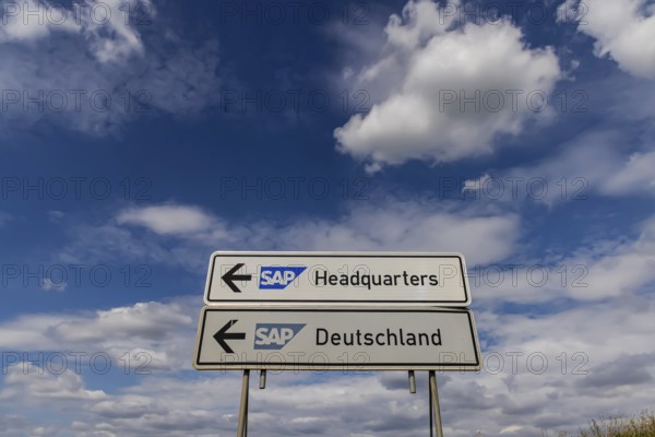 SAP Headquarters and SAP Germany. Traffic sign in Walldorf near the headquarters of the SAP