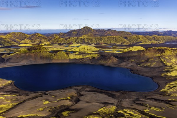 Lake, mountains, mountain landscape, aerial view, sunny, summer, Langisjör, Icelandic Highlands,