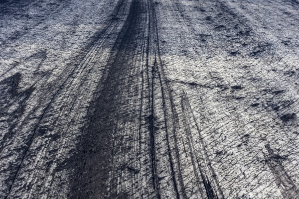 Glacier, crevasses, ice, aerial view, black ice, climate change, summer, Skeidararjökull,