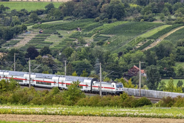 Enztal bridge with InterCity. Double-track railway overpass of the high-speed line from Mannheim to