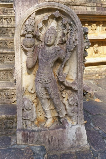 Guard stones or muragalas at the entrance of Vatadage circular temple, Polonnaruwa ruins of the