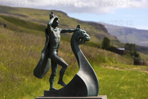 Statue of Leifur Eiríksson, the discoverer of America, who was born here, Eiríksstadir Museum,