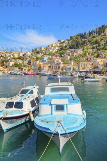 View of Gialos Harbour, Gialos, Symi Island, Dodecanese Islands, Greece