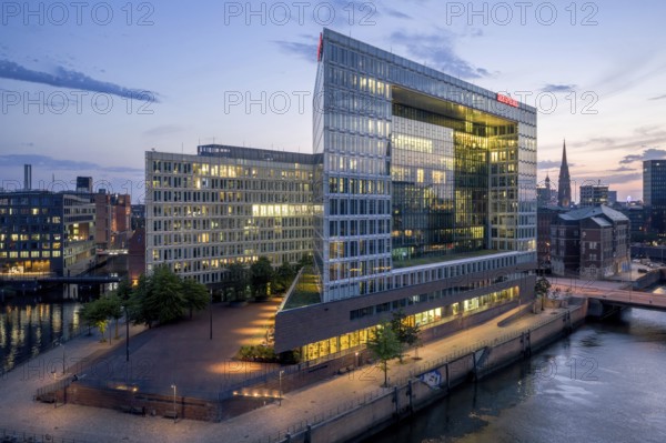 Aerial view of the Spiegel building at Ericusspitze in Hamburg's HafenCity in the Brooktorkai