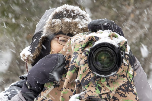 Photographer Veronique Amiard photographs the landscape in winter, Heavy snowfall, Gaspesie