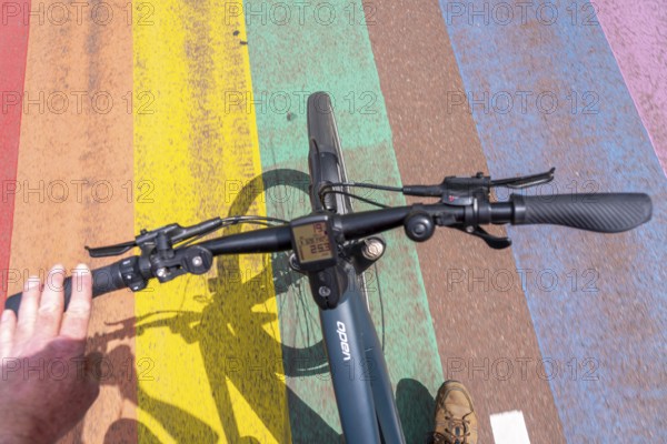 Rainbow cycle path through the university campus in Utrecht Science Park, 570 metres long, Utrecht