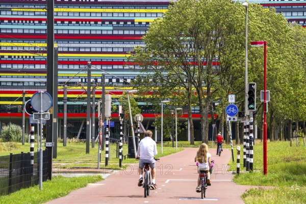 Cycle path through the university campus in Utrecht Science Park, Utrecht University, colourful