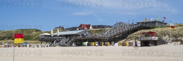 Restaurant and beach crossing, panorama format, Wenningstedt, Sylt, North Frisia,