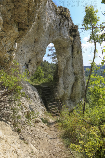 Teufelstorffelsen, Jura rock, gate-like breakthrough, stairs, natural monument between Gammertingen