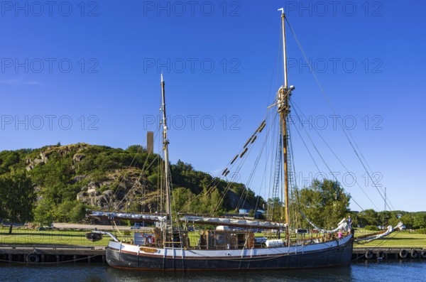The ketch TS BRITTA is moored at the quay in the guest harbour of Uddevalla, Bohuslän, Västra