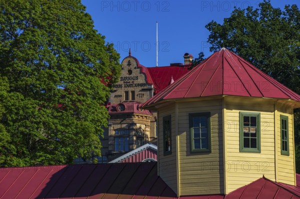 Former spa and bath building at Gustafsberg, a historic spa and bathing resort on the Byfjord in