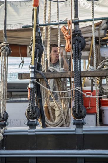 Detroit, Michigan - 9 August 2025 - Four schooners visit Detroit for the Sail Detroit Festival. A