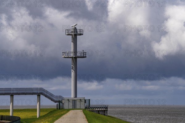 Radar tower, on the North Sea coast near Eemshaven, monitors shipping traffic on the coast,