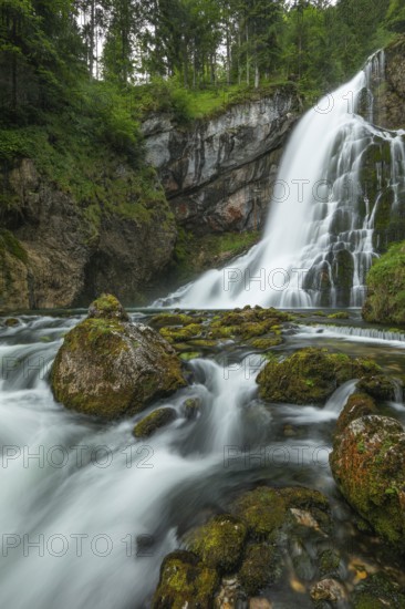 Summer nature experience at the Golling waterfall with lots of water, Golling an der Salzach,