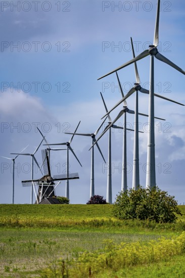 Westereems and Growind wind farms, over 80 wind turbines in total, at the Eemshaven seaport,