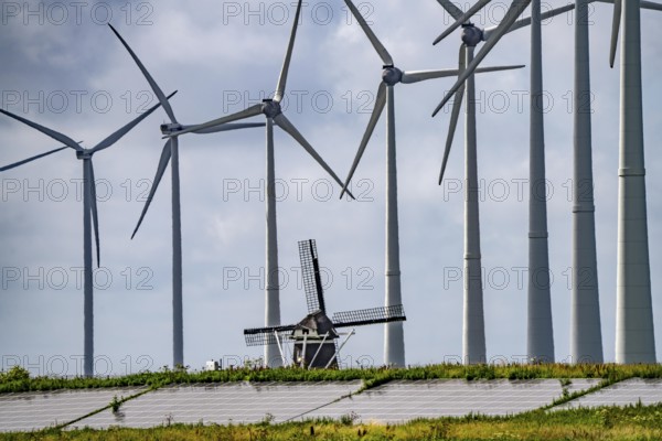 Westereems and Growind wind farms, over 80 wind turbines in total, at the seaport of Eemshaven,