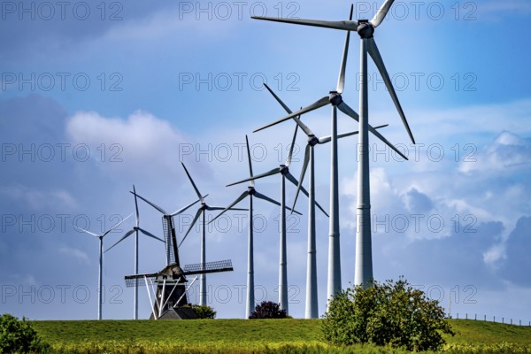 Westereems and Growind wind farms, over 80 wind turbines in total, at the Eemshaven seaport,
